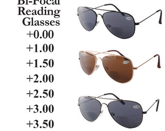 Pilot Style Sunglass AV1 Tinted Bi-Focal Reading Glasses Mens Ladies