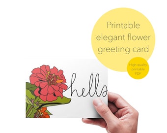 Printable card, flower card, greeting card, colorful, floral, hello card, happy, beautiful, pretty, digital download, printout, PDF