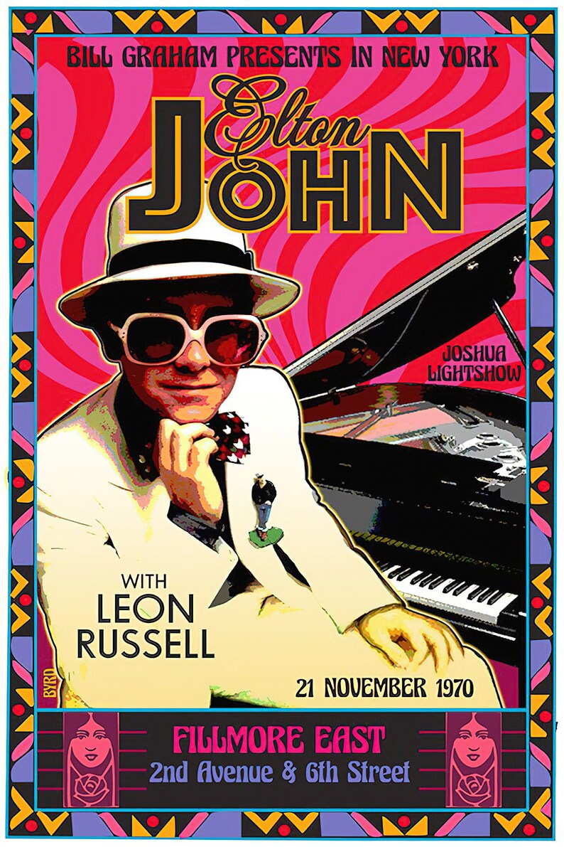 Elton John Vintage Fillmore East Concert Poster and Metal Art Reproduction Free US Shipping!