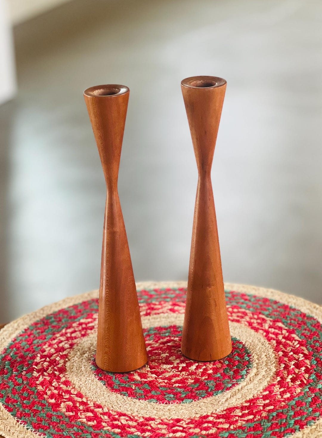 MCM Mid Century Danish Teak Wood Candle Holders Set 2 - Etsy