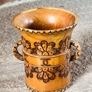Vintage Wood Etched Floral Loving Cup Posset Pot