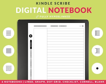 Kindle Scribe Notebook, Hyperlinked Digital Notes, Cornell Notebook, Student Notebook, Lined Template, Dot grid Notebook, Graph Template