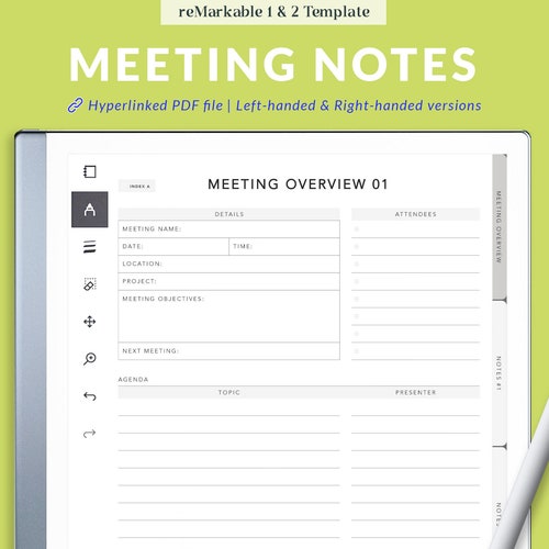 Remarkable Meeting Notes Template Remarkable 2 Template Etsy
