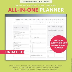 reMarkable All-In-One Planner UNDATED Planner, Hyperlinked Daily planner, Digital Planner, Monthly planner, reMarkable 1 & 2 Template