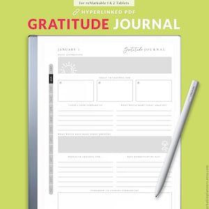 reMarkable 2 Gratitude Journal, Hyperlinked 365 Days of Gratitude, Digital Planner, Daily Gratitude, reMarkable 1 & 2 Template