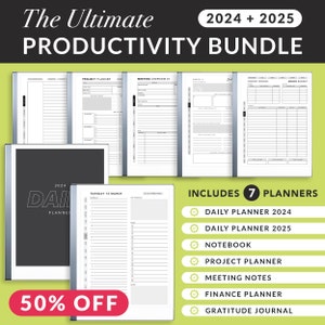 Remarkable 2 Templates, 2024, 2025, Productivity Bundle, Daily Planner, Meeting Notes, Finance planner, Project planner