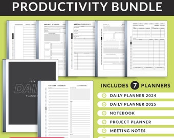 Remarkable 2 Templates, 2024, 2025, Productivity Bundle, Daily Planner, Meeting Notes, Finance planner, Project planner