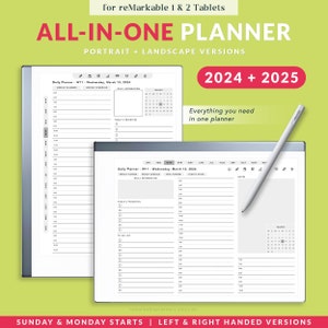 reMarkable 2 Templates, All-In-One Planner 2024, 2025, Daily Planner, PORTRAIT and LANDSCAPE version, Calendar, Weekly Planner