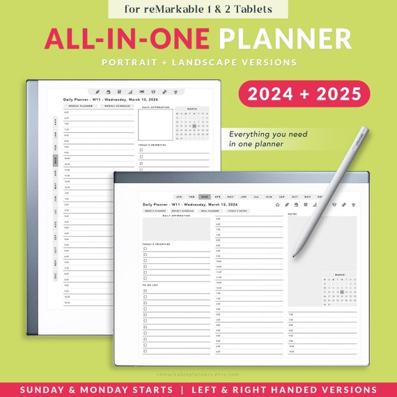 2024 Daily Productivity Planner for reMarkable 2 PDF Template