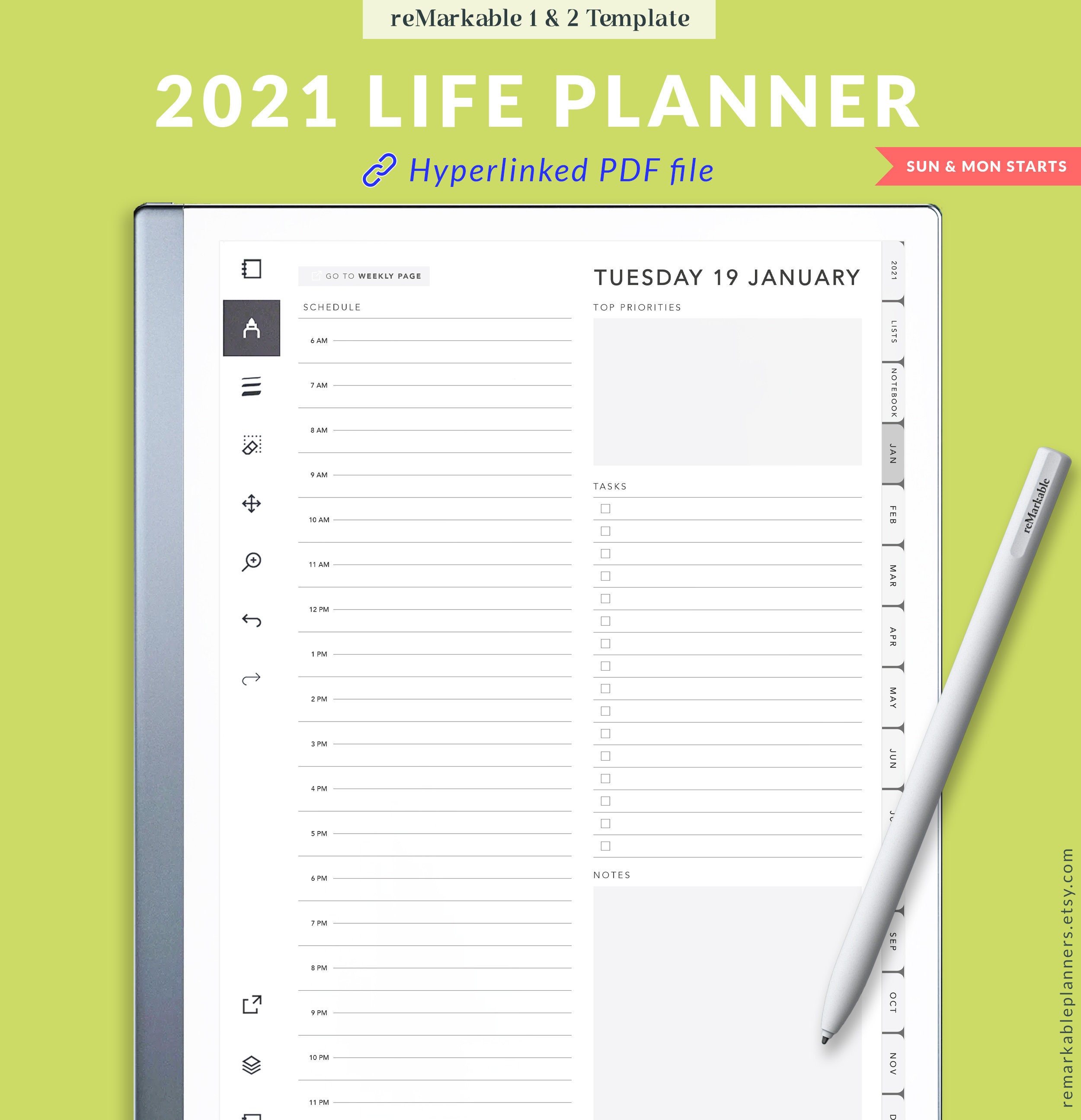 ReMarkable Ultimate 2021 Life planner Hyperlinked Daily Etsy