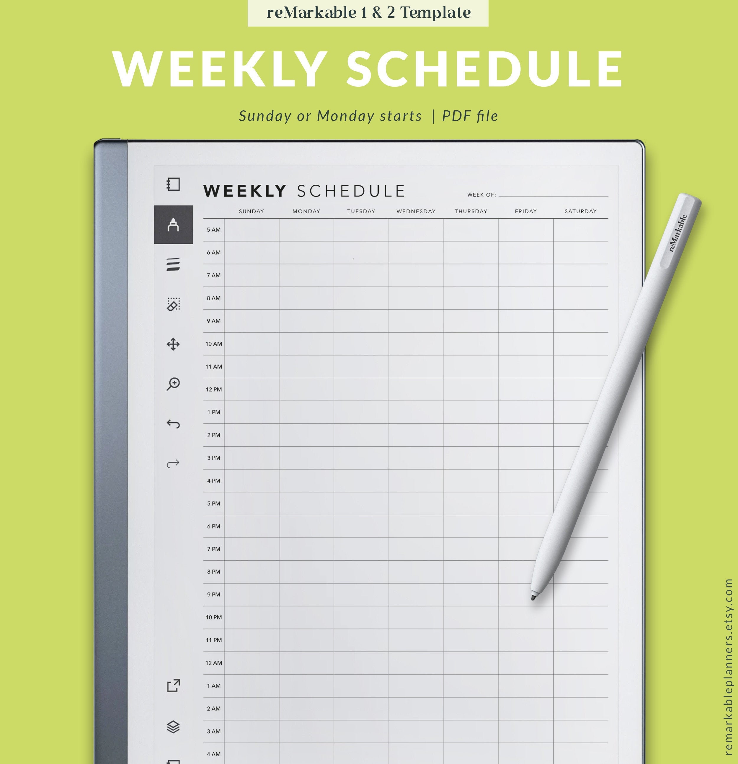 ReMarkable Weekly Schedule Digital Weekly Planner Hourly Etsy