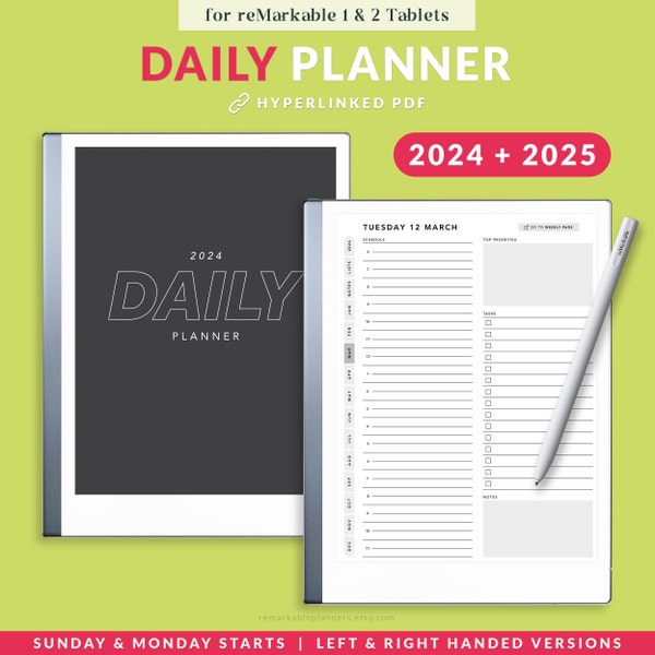 Remarkable 2 Daily Planner 2024, 2025, Calendar and Weekly planner, Notebook, To do List