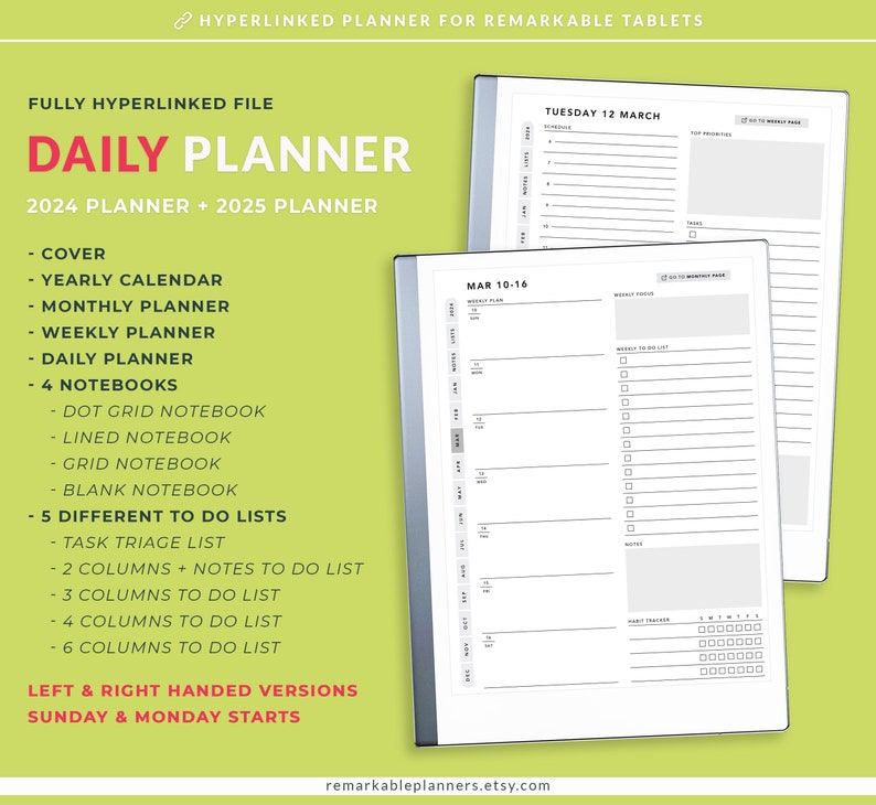 Remarkable 2 Daily Planner 2025, 2025, Calendar and Weekly Planner