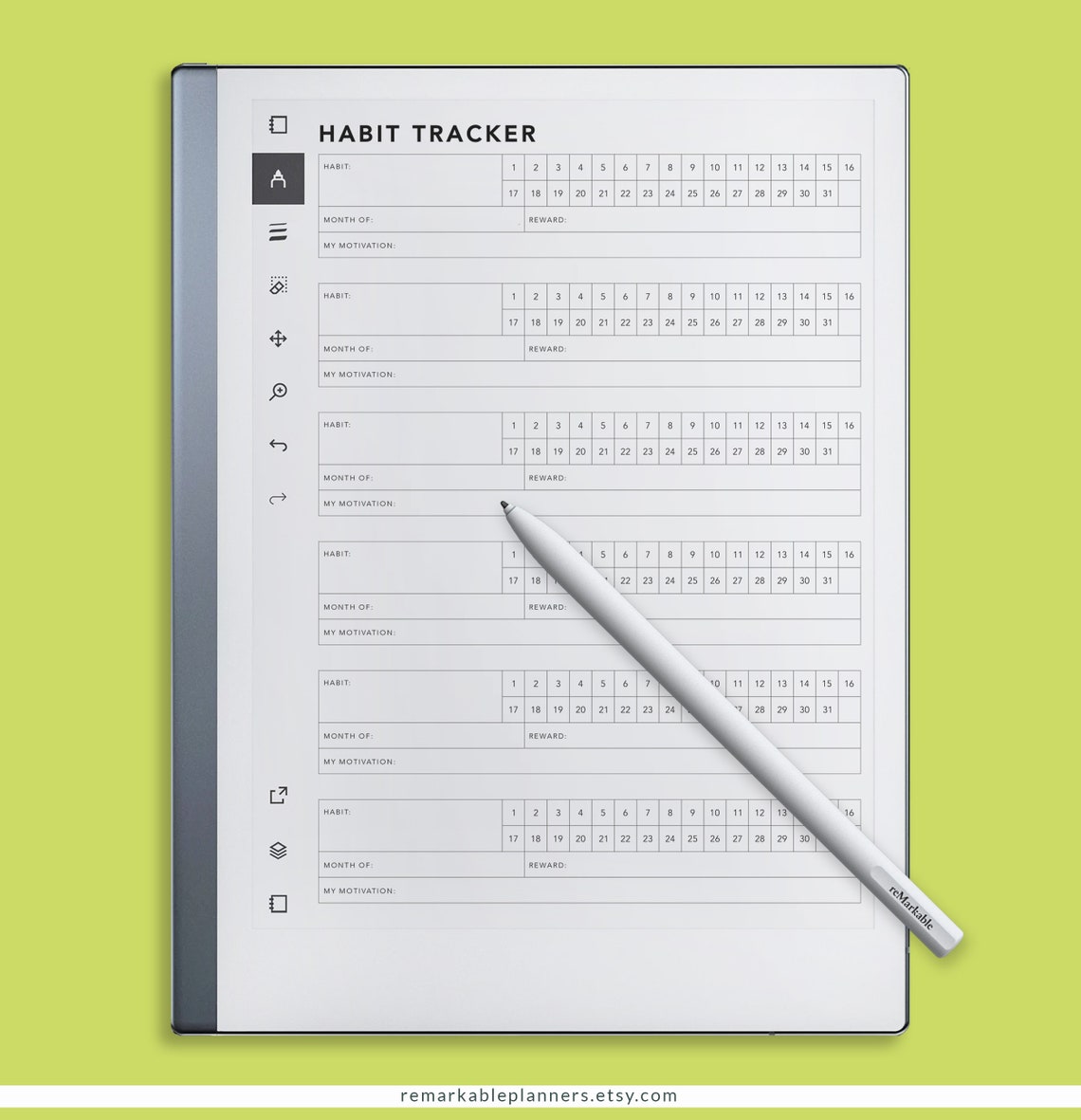 ReMarkable Habit Tracker Monthly Habit Digital Planner Goal Etsy
