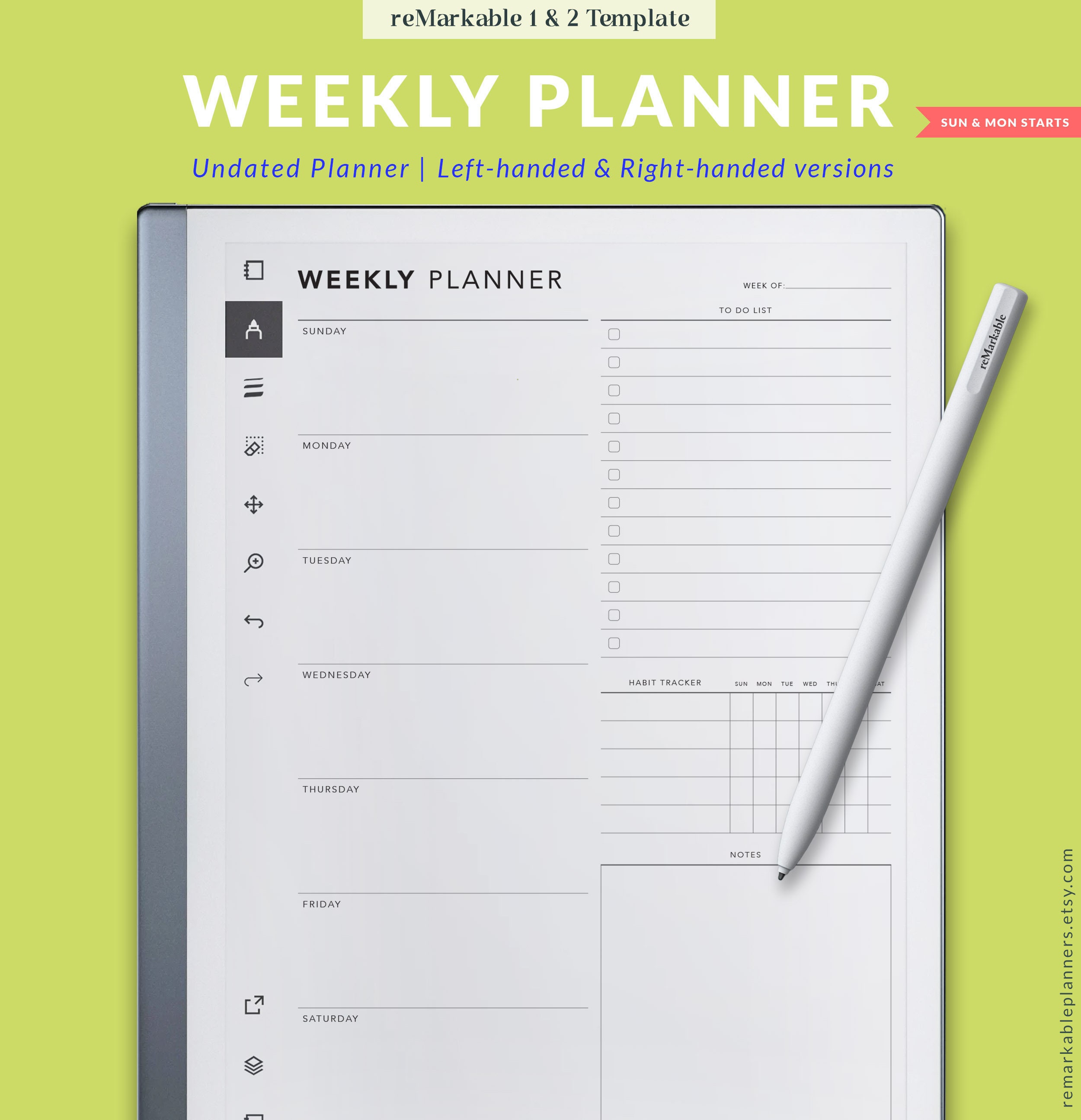 ReMarkable Weekly Planner Undated Digital Weekly Planner Etsy ReMarkable Weekly Planner Undated Digital Weekly Planner Etsy