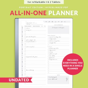 reMarkable All-In-One Planner, Daily Planner, UNDATED Planner, PORTRAIT planner, reMarkable 2 Project Planner, Finance Planner, Gratitude