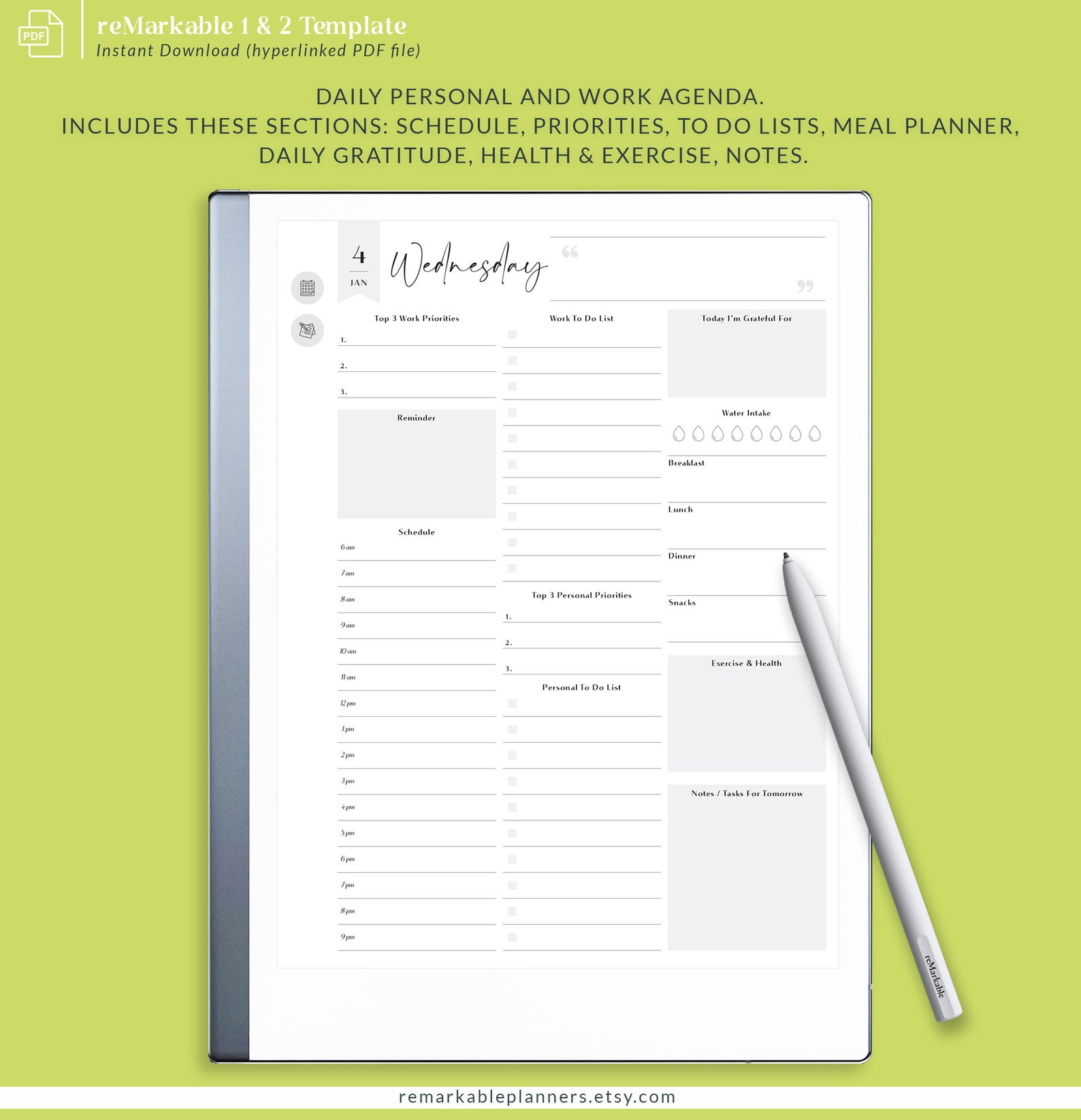 Remarkable Daily Planner 2023 Daily Agenda Remarkable 2 Etsy