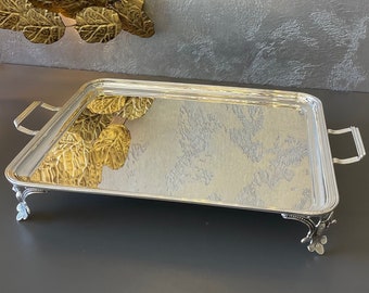 Silver Color Serving Tray 53 x 42 cm ( 21 x 16.5 inches ) Made of High Quality Brass and Silver plated. This serving tray is handmade.