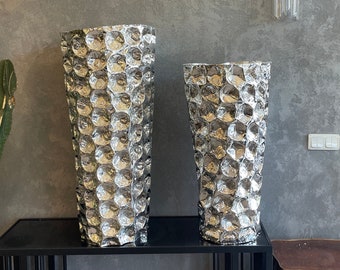 Large silver-plated vase, shaped entirely by hand with a hammer.