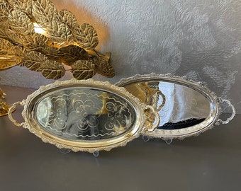 Silver Oval Serving Tray 42 x 24 cm (16,5 x 9,5 inches) Made of High Quality Brass and Silver plated.