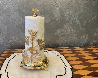 Stainless Steel Paper Towel Holder with Gold Leaf Design