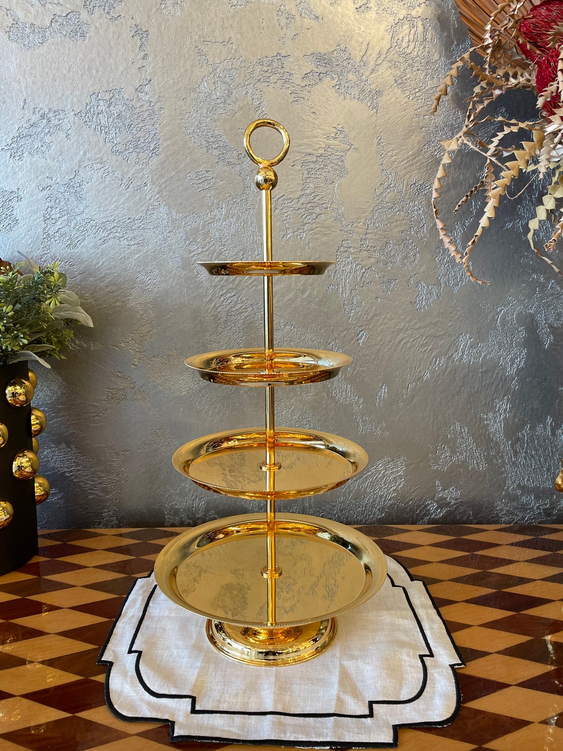 4 Tier Tray Stand Cake Stand 4 Tier Serving Tray Silver Etsy UK
