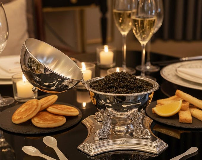 Featured listing image: Silver plated stand where you can present your Caviar, Butter, Honey and similar products.