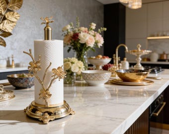 Paper Towel Holder, Napkin Holder, Bronze Brass, Bathroom, Gold Plated, Table Top Towel Holder, Kitchen Tools -metal towel holder