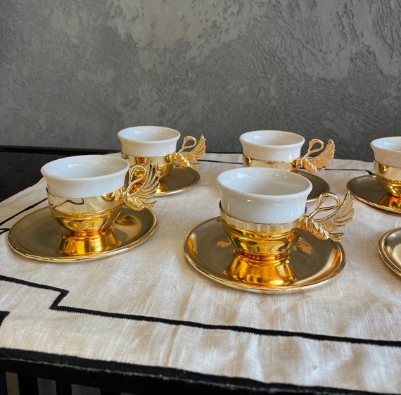 Coffee Cup set 6 Pcs, Espresso Macchiato Cups and Saucers Set, Turkish  Coffee