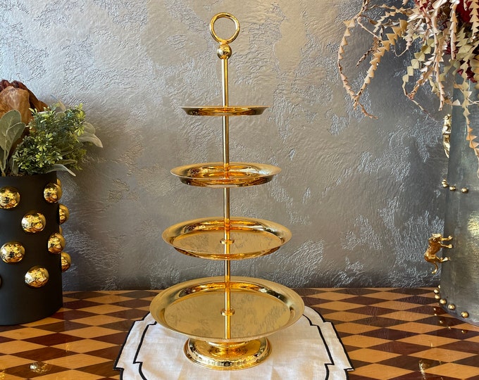 Featured listing image: 4 Tier Tray Stand | Cake Stand | 4 Tier Serving Tray | silver cake stand | gold cake stand | 4 Tier Cake Stand |  metal Cookie Stand