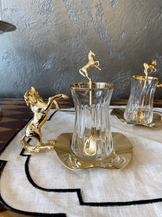 Turkish Arabic Tea Glass Set of 6, Gold, Tea Glasses and Sets