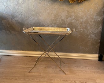 Silver plated brass tray and Folding legs - Silver side table - Silver Tea table - Center table - Metal Coffee Table