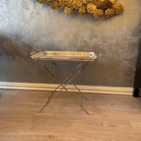 Silver plated brass tray and Folding legs - Silver side table - Silver Tea table - Center table - Metal Coffee Table