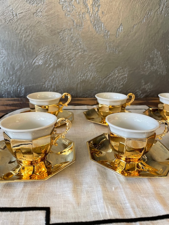 180ml European Espresso Cup Plate Set Light Luxury Gold Handle