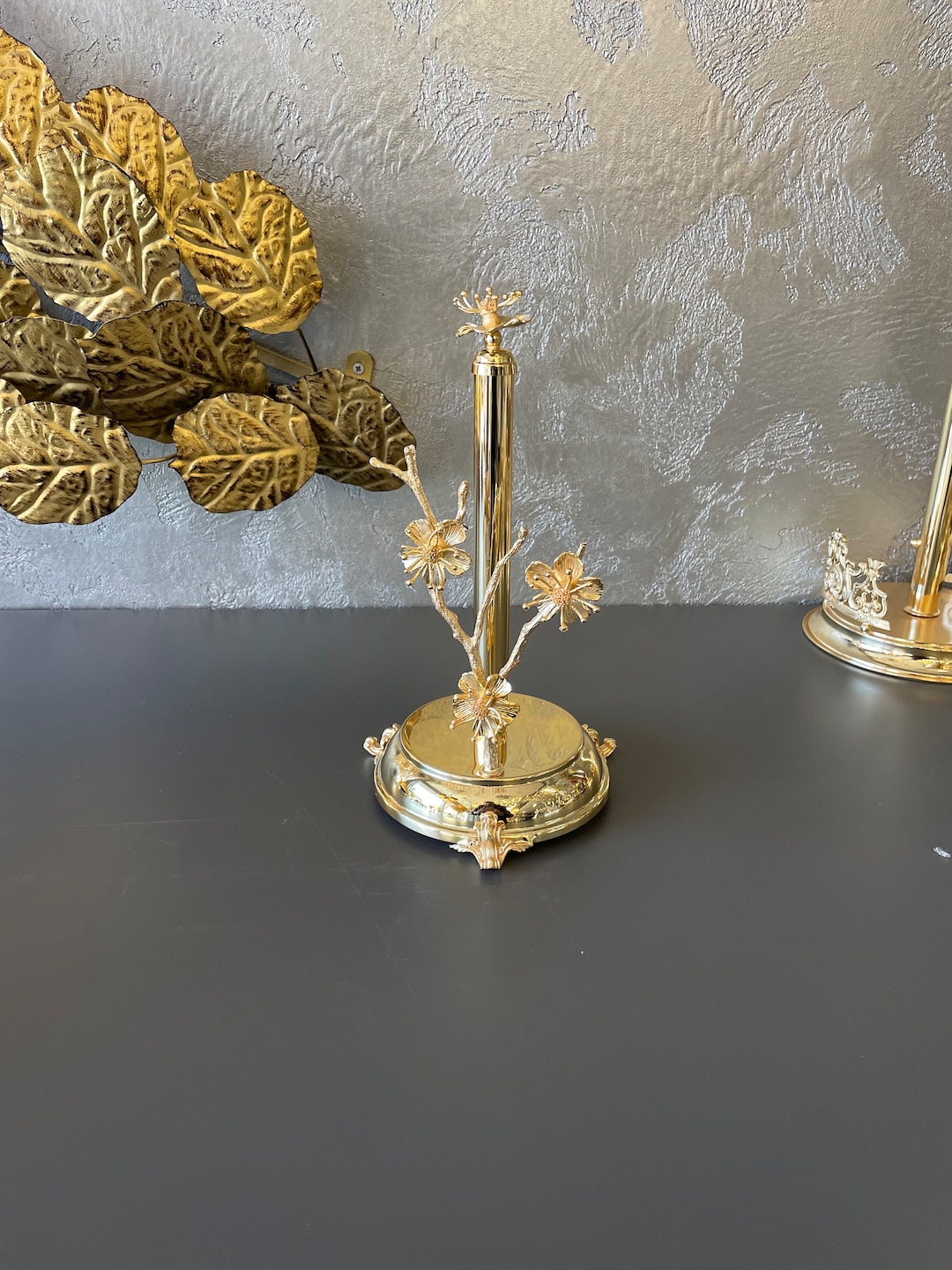 Paper Towel Holder, Napkin Holder, Bronze Brass, Bathroom, Gold Plated