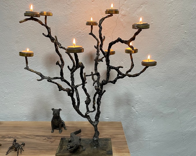 Featured listing image: Candlestick with 10 candles Tree branch pattern classic style crafts - Candle Holder - Candles and Holders - Candlestick holders