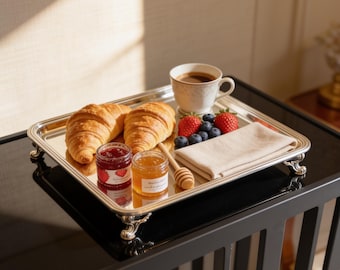 Square Tea Serving Tray with Silver Plated Legs | Modern Home Decor & Stylish Serving Tray 30 cm x 30 cm (11,7 inches)