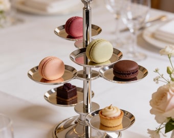 Brass Macaron Stand Tiered Cookie Holder Silver Display Tower