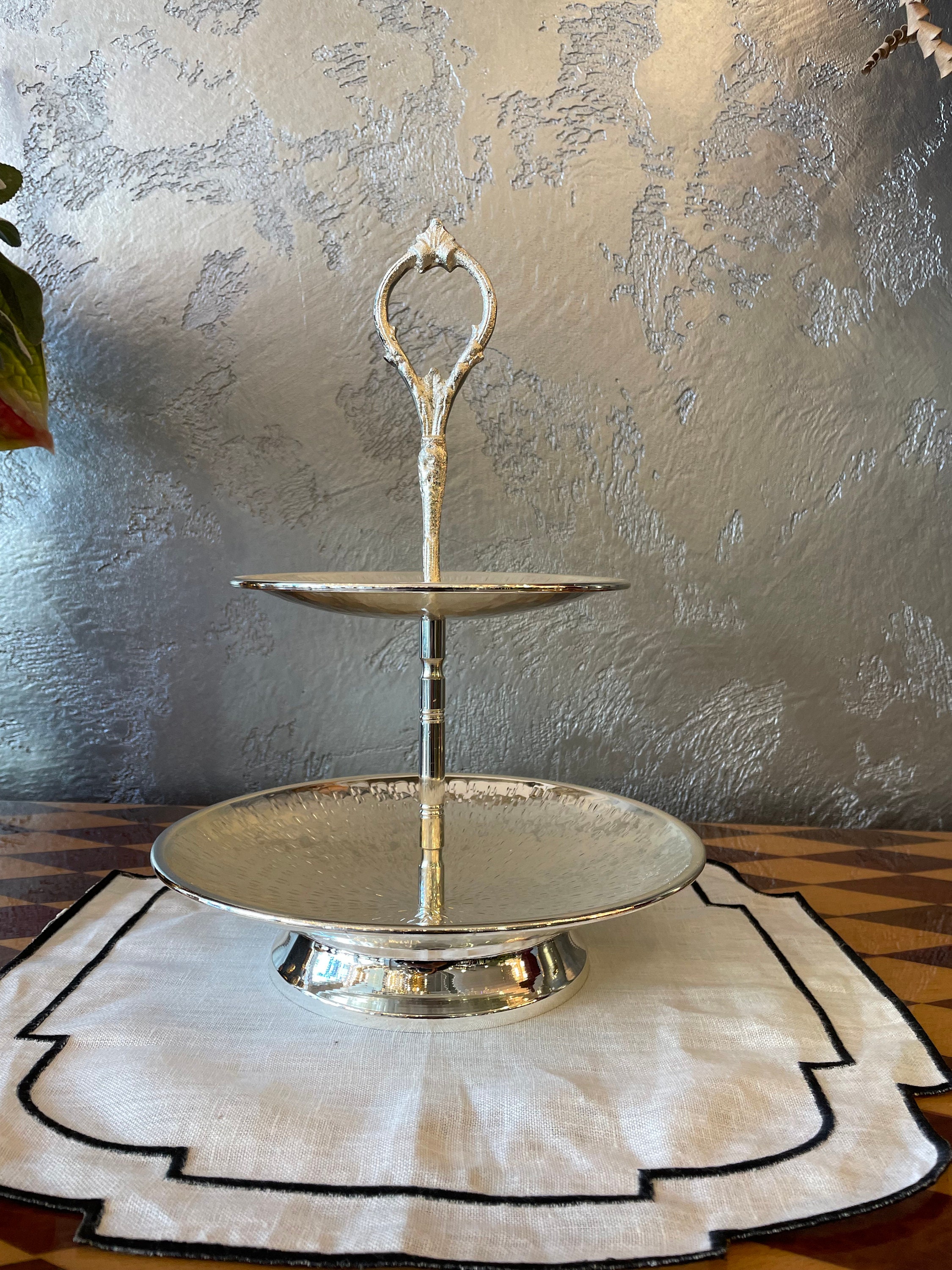 Silver tiered top cake stand