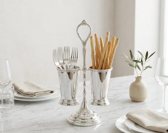 Two Compartment Spoon, Knife and Fork Holder - Knife Holder and Kitchen Tool Organizer for Kitchen Countertops