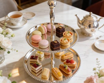 2 Tier Cake Stand, Gold & Silver Serving Tray, Dessert Display Stand, Cookie  Cake Holder, Elegant Tiered Tray Decor