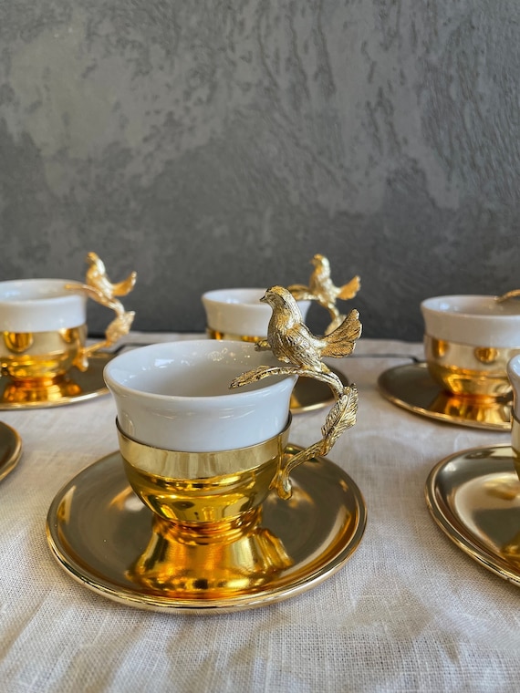 24 Pcs Stunning Espresso Turkish Coffee Cups w Holders Saucers Set of 6, 2  Oz