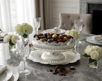 Mässingssockerskål med bricka, Silvergodisfat, Ramadan Eid-servering