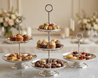 Tiered Cake Stand Silver Dessert Holder Brass Serving Tray, Handmade Cupcake Trays