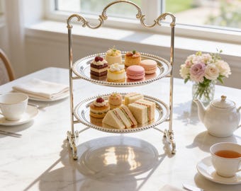 2-Tier Tray Stand | Gold & Silver Cake Stand | 2-Tier Serving Tray | Perfect for Cookies  Desserts | Elegant Dessert Display
