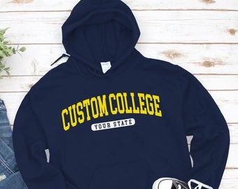 Custom College Style Hoodie, Personalized Pullover size S-5XL Unisex