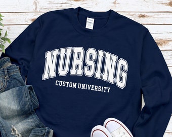 Aangepaste verpleegsweater, aangepaste verpleegprogramma universitaire trui, gepersonaliseerde faculteitscollege, school voor verpleegkunde