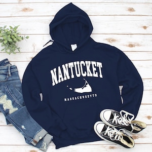 Nantucket Hoodie Sweatshirt, Cool Comfort Nantucket Sweater, Nantucket Island Massachusetts Pullover with Flag S-5XL Unisex