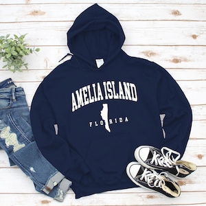 Amelia Island Sweat à capuche, Cool Comfort Amelia Island Sweater, Amelia Island Floride avec carte Pullover S-5XL Unisexe