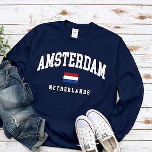 Amsterdam Sweatshirt, Country Flag Logo Netherlands Sweater, Cozy Amsterdam Crewneck Unisex size